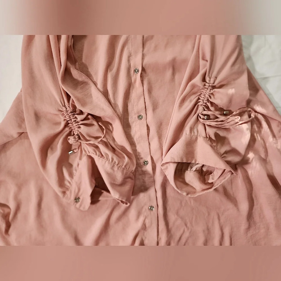 Roman's Tunic Womens Blush Button Up Blouse - Picture 9 of 11